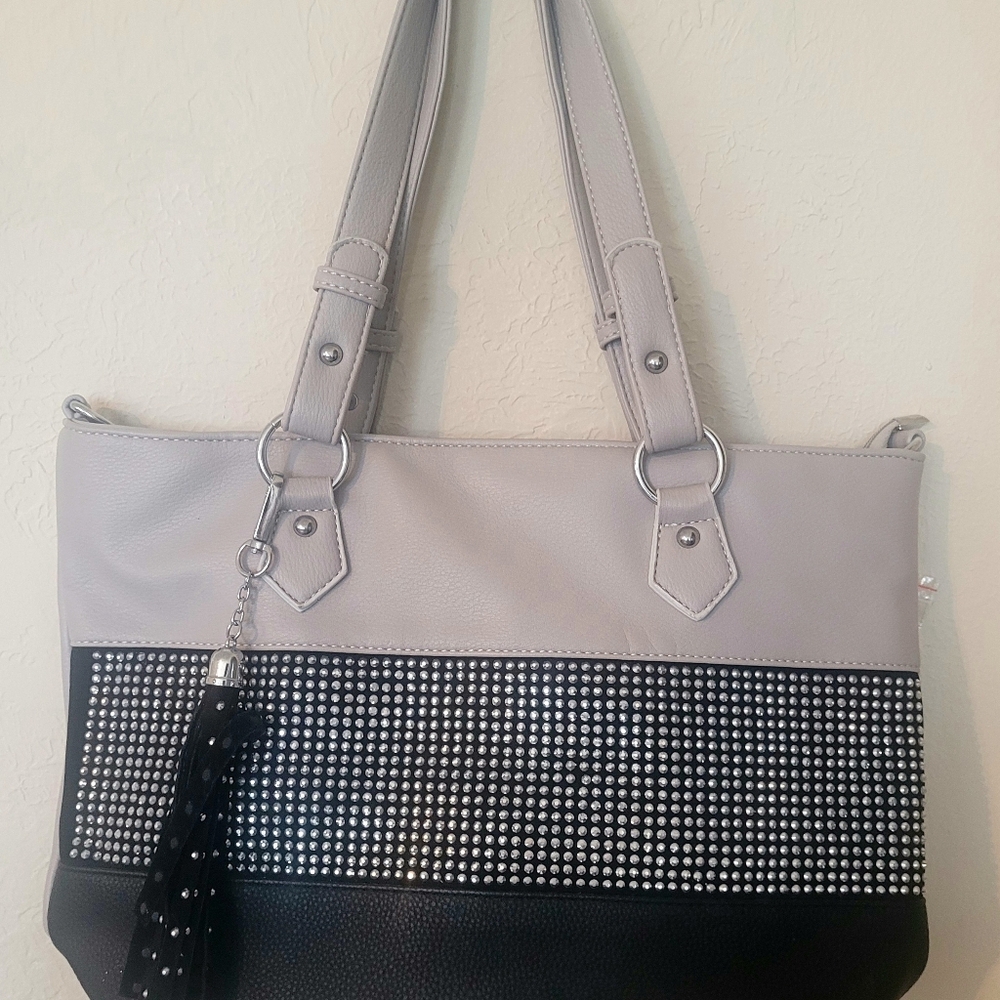 Elegant Gray Women's Bag with Studded Detail...NWT